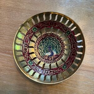 Decorative Brass Bowl with Peacock Design